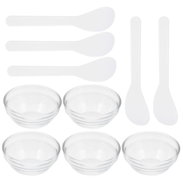Beaupretty 1 Set Facial Masks Mixing Stirring Bowl with 5 Brushes Sticks DIY Glass Bowls Mixing Stick SPA Cosmetic Beauty Tool