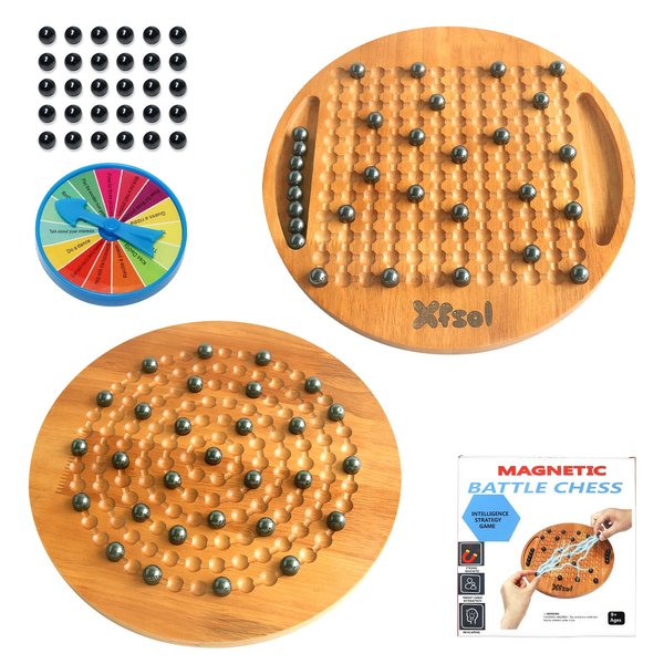 2024 Upgraded Version Magnetic Chess Game Set,Double Sided Hardwood Board Game with 30Pcs Magnet Balls,Develop Intelligence,Brain Exercise Magnetic Strategy Games for Kids,Teens and Adults (Style C)