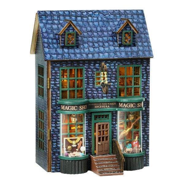 Roroom DIY Miniature and Furniture Dollhouse Kit,Mini 3D Wooden Doll House Craft Model with LED,Creative Room Idea for Valentine's Day Birthday Gift (Magic Shop-D-001)