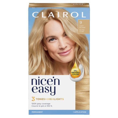 Clairol Nice'n Easy Permanent Hair Dye, 9 Light Blonde Hair Color, Pack of 1