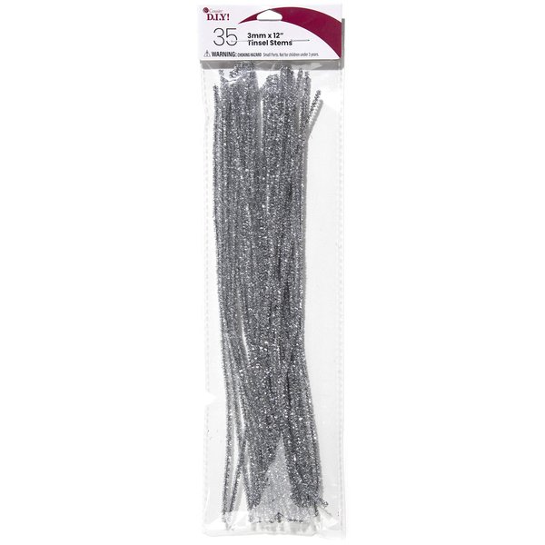 Cousin DIY Silver Tinsel Stem, 3mm x 12 inch, 35 Pack