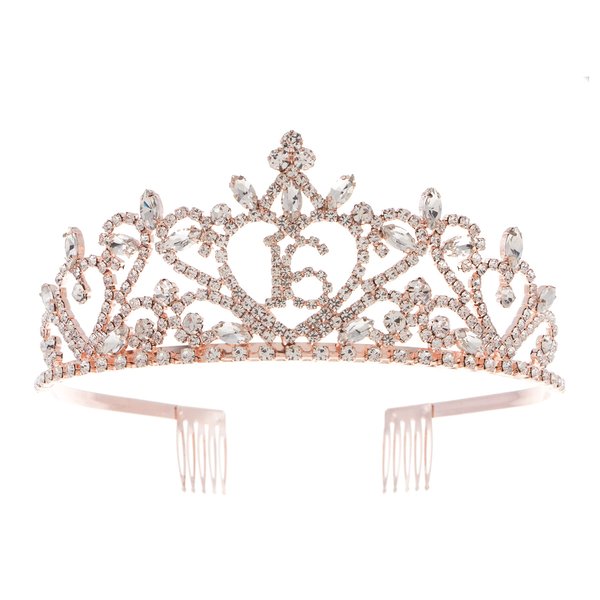 Ella Celebration 16 Tiara Rose Gold 16th Birthday Sweet 16 Party Crown (Rose Gold) (Rose Gold Tiara)