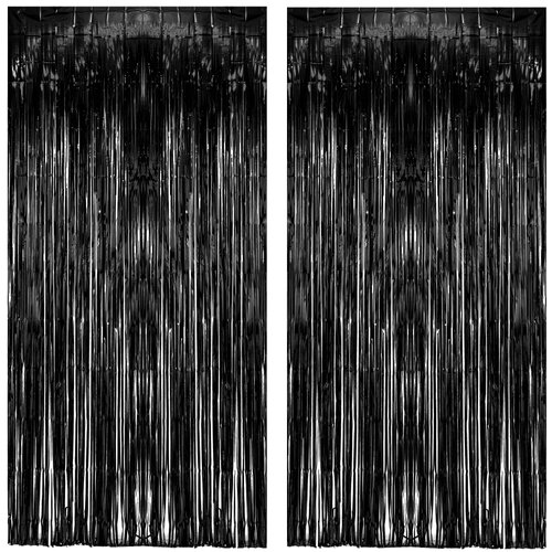 Black Tinsel Backdrop Curtain - GREATRIL Tinsel Curtain Party Backdrop Streamers for Wizard Birthdays/Stranger Theme/Doorway/Halloween Decorations Party - 2 Packs