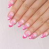 morily 24pcs Press on Nails Medium Length Almond Fake Nails Kit Long Ombre Pink Acrylic False Nails with White Cloud Design Crystal Artificial Glossy Stick on Nails Finger Manicure for Women and Girls