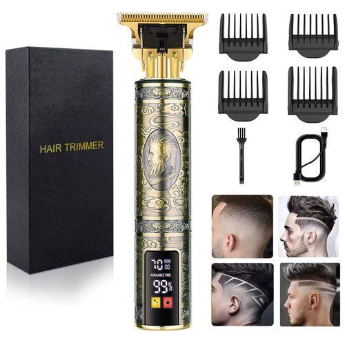 Hilandkom Men's T-Blade Hair Clippers, Waterproof & Low Noise, Professional Hair Trimmer, USB Quick Charge & LED Display, Ergonomic All Metal Design