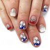 24Pcs French Tip Press on Nails 4th of July Fake Nails American Flags Star Full Cover Stick on Nails Glitter Nail Patriotic Independence Day Designs Short Square False Nails for Women Acrylic Nails