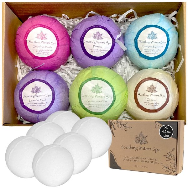 Organic Bath Bombs Gift Set - 6XL Natural Bath Bombs with Shea Butter, Coconut Oil, Essential Oils and 6 Botanic Scents. Ideal Valentine's and Mother’s Day Relaxation Gifts for Women and Girls.