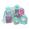 100-Pack 2x2.5 in Sheer Organza Gift Bags with Drawstring (X-Small) - Metallic Stars (Teal/White) - for Wedding Party Favors, Jewelry, Candy, Treats Mesh Pouch by The Display Guys