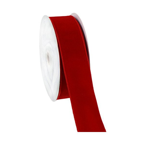 Floral Home Decor Wired Holiday Red Velvet Ribbon - 50 Yards