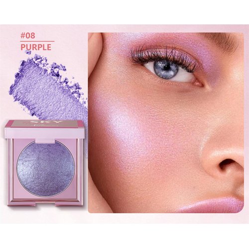 MAEPEOR Face Highlighter 8 Colors Smooth Shimmer Highlighter Palette Longlasting Shiny Face Illuminator Highlighter Makeup (08 Purple)
