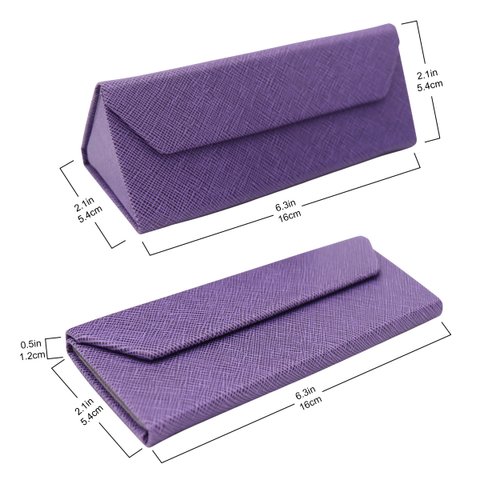 Real Sic Vegan Leather Eyeglass Case - Reading Glasses Case with Magnetic Folding - Leather Sunglass Case with Aluminum & Cardboard Core - Hard Case for Sunglasses, Reading Glasses - (Purple - Small)