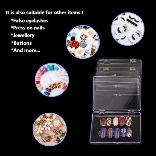 Lokyango Press On Nail Storage Box, 3.9x2.9x0.7 inch Clear Empty Press On Nail Packing Box Artificial Nail Display Organizer Case with Transparent Tape Nail Tips Display Holder (Box Only) (4PCS)
