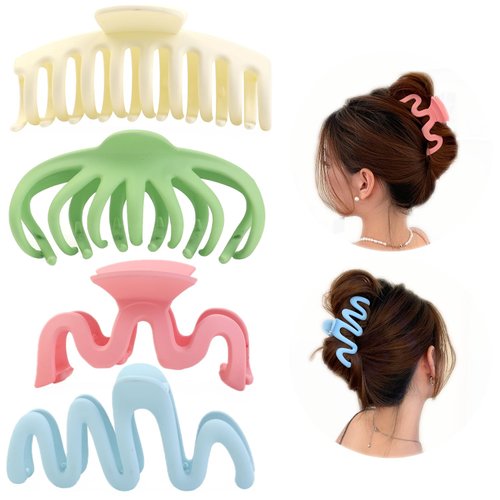 DAYHAP Hair Clip, 4 Pack 4 Shapes 4 Colors, Strong Hold Matte Claw Hair Clips for Women & Girls, 90's Vintage Jaw Clips (4 colors, 4.3-inch, 3.5-inch)