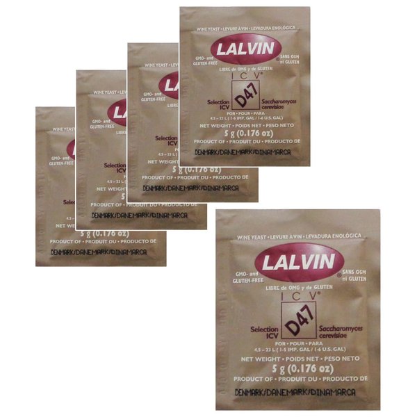 5x Lalvin D47 Yeast White and Blush Wines 5g Homebrew Wine Making 4.5L-23L