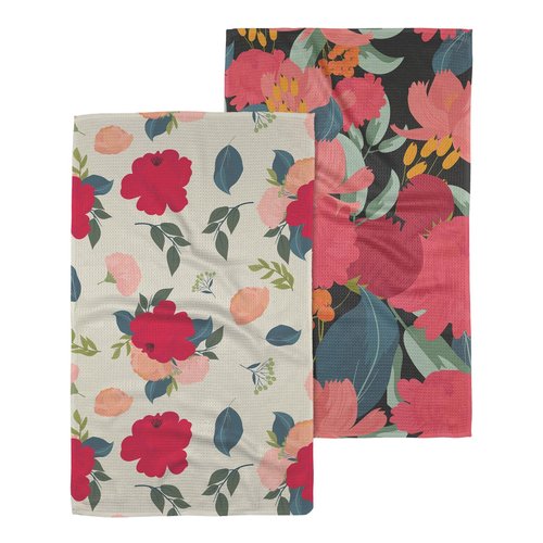 GEOMETRY Kitchen Tea Towel - Quick Dry Microfiber Cloth Dish Towels for Kitchen Drying - Premium Quick Dry Towel - My Garden + Showered with Love (Roses for You 2-Pack Set)