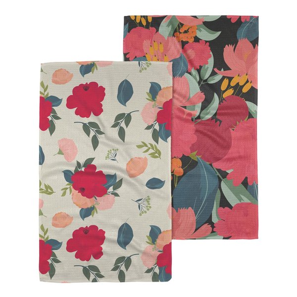 GEOMETRY Kitchen Tea Towel - Quick Dry Microfiber Cloth Dish Towels for Kitchen Drying - Premium Quick Dry Towel - My Garden + Showered with Love (Roses for You 2-Pack Set)