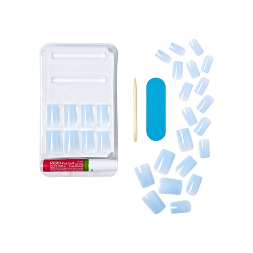 KISS Gel Fantasy, Press-On Nails, Nail glue included, Jelly Crushin', Light Blue, Medium Size, Square Shape, Includes 28 Nails, 2G Glue, 1 Manicure Stick, 1 Mini File