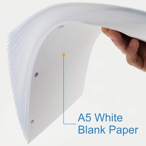 A5 Filler Paper, 3 Hole Planner Refills, Organizer, Loose-leaf Binder Paper, Total 100 Sheets/200 Pages, 100gsm, Blank, White Paper, 5.8 x 8.2 Inch