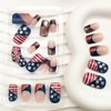 4th of July Press on Nails Short Square Independence Day American Flag Fake Nails with Star Glitter Red Blue Glossy False Nails Press ons Bling Reusable Acrylic Nails Stick on Nails for Women 24 Pcs