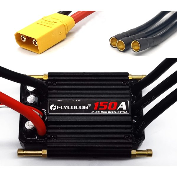 FLYCOLOR 150A ESC 2-6S Waterproof Brushless Electronic Speed Controller with 5.5V/5A BEC and XT90 6.0mm Banana Head Connector for Model Ship RC Boat