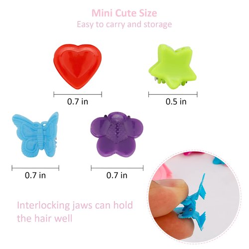 YISSION Hair Clip, 200 Pcs Mini Flower Star Butterfly Heart Claw Clips Plastic & Spring, for Girls Women School Party Gifts, Assorted Colors