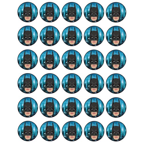 30 x Edible Cupcake Toppers Themed of Batman Face Collection of Edible Cake Decorations | Uncut Edible on Wafer Sheet