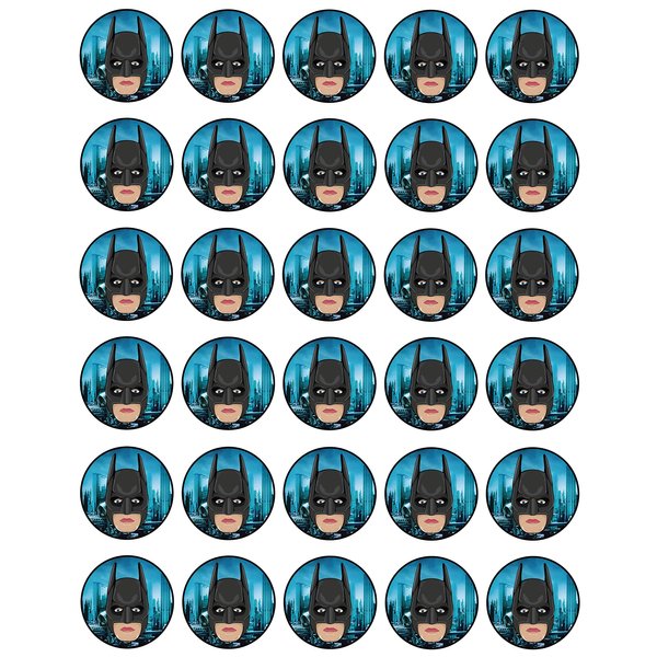 30 x Edible Cupcake Toppers Themed of Batman Face Collection of Edible Cake Decorations | Uncut Edible on Wafer Sheet