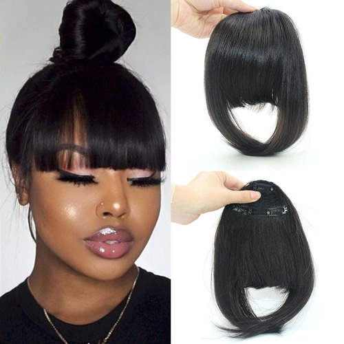 Clip in Bangs Fringe Real Human Hair One Piece 1B Natural Black 100% Real Brazilian Hair Extensions For Black Women 6-8inches