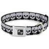 Buckle-Down Seatbelt Buckle Dog Collar - Checker & Stripe Skulls Black/White/Gray - 1" Wide - Fits 11-17" Neck - Medium