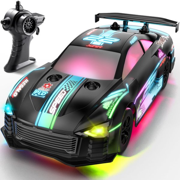 DODOELEPHANT RC Drift Car, 4WD Remote Control Vehicle with LED Lights, 2.4GHz Race Car with Drifting & Racing Tires, 2 Rechargeable Batteries, Gifts Toys for Kids Boys Girls Adults
