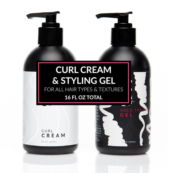 N+B Hold the Volume Set - Curl Cream + Styling Gel | Made w/Blue Agave Oil | Paraben-Free, Sulfate-Free | For All Hair Types & Textures