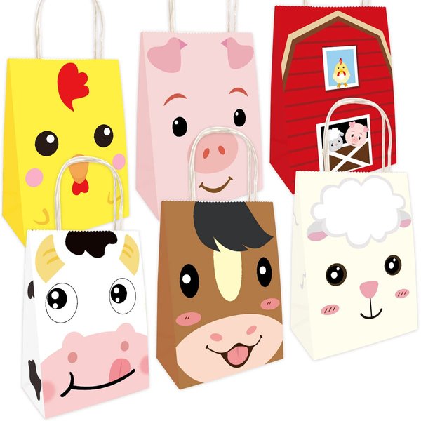 Farm Animal Bags Barnyard Party Favor Birthday Gift Treat Goody Bag for Decoration 18 Pack