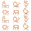 IoF 12 Pcs Teething Toys for Babies, Natural Wooden Teething Rings Baby Teether Chew Toys for Infant Toddler Teethers Crackers Animal Set Pain Relief Handmade Hanging Ring Set Toy