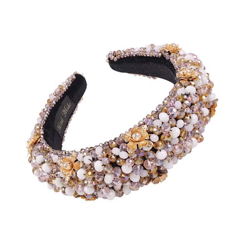 JWICOS Gold Elegant Velvet Wide Headbands Vintage Hairband with Crystal Beads Shining Fashion Flower Pearl Hair Hoops for Women and Girls Pack of 1 (Gold)