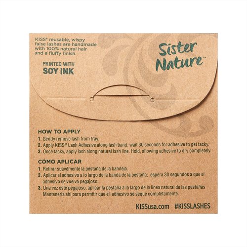 KISS Lashes Sister Nature False Eyelashes, Easy to Wear & Easier on the Planet, 100% Natural Hair, Wispy and Fluffy Lash Finish, Reusable - Dawn, 1 Pair