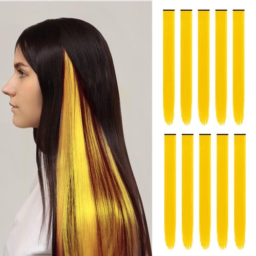 Netoe 10 Pcs Colored Clip in Hair Extensions 22" Long Straight Rainbow Hairpieces Multi-colors Synthetic Hair Accessories Colorful Party Highlights for Girls Kids Party Cosplay Use(Blonde)