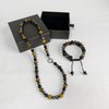 Men Tiger Eye Beaded Necklace Bracelet Triple Protection Jewelry Sets Hematite Black Obsidian Healing Crystal Stone Chakra Necklace