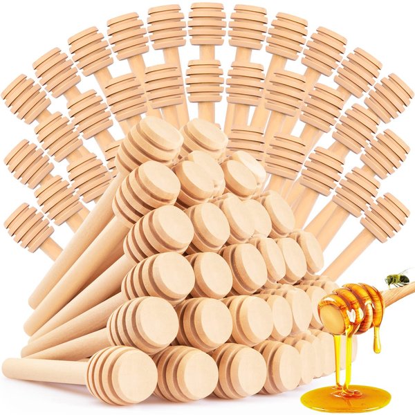 60Pcs Honey Dipper Sticks - Wooden Honey Dipper, 3 Inch Mini Honeycomb Stick, Honey Stirrer Stick for Honey Jar Dispense Drizzle Honey and Wedding Party Gift
