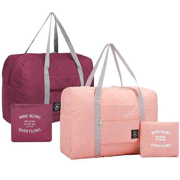 Foldable Travel Duffel Bag 2PCS Tote Carry on Luggage Bag Spirit Airlines Personal item Sports Gym Bag Water Resistant Weekender Overnight Bags for Women and Men (Pink+Red)