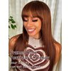 UNICE Yaki Straight Human Hair Wigs with Bangs Chocolate Brown Layered Cut Transparent Lace Glueless Wigs Human Hair Ready to Wear Wig 4# Brown Color 22 inch