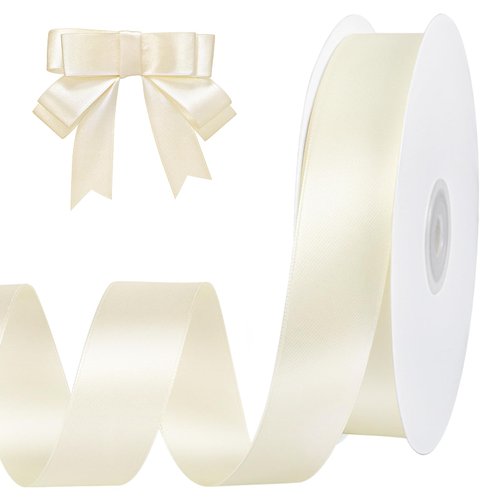 Ivory Satin Ribbon 1 inch 60 Yards Double Faced Cream Ribbon for Crafts Hair Bows Gift Wrapping Wedding Invitation Decorations