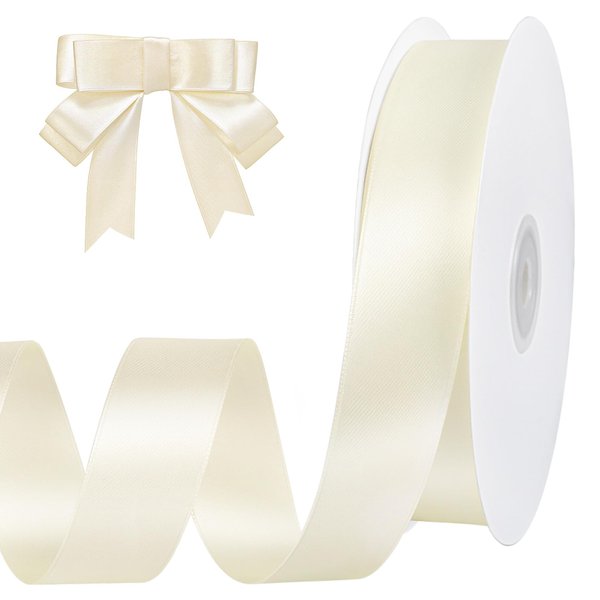 Ivory Satin Ribbon 1 inch 60 Yards Double Faced Cream Ribbon for Crafts Hair Bows Gift Wrapping Wedding Invitation Decorations