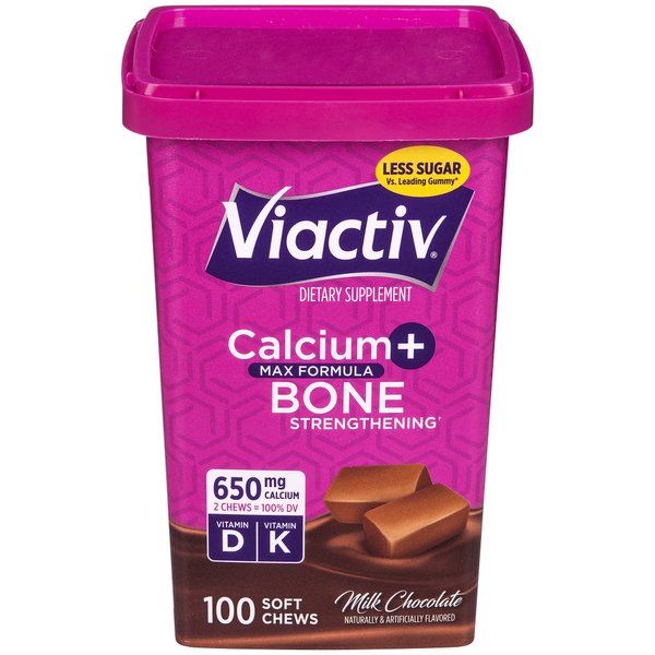 Viactiv Calcium +Vitamin D3 Supplement Soft Chews, Milk Chocolate, 100 Chews - Calcium Dietary Supplement for Bone Health
