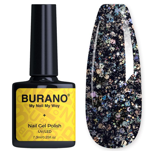 BURANO Glitter Gel Nail Polish, LED UV Nail Gel Shimmer Holographic Effect Soak off Gel Curing Required, No Chip Gel Polish Sparkle Gel Home DIY Nail Salon (Hot Pink LP14)