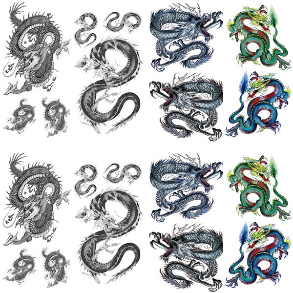 Yesallwas Dragon Temporary Tattoo for men,Teens Guys (8 Sheets), Waterproof long lasting Fake Tattoos Stickers for Arms Shoulders Chest & Back Biker Tattoos 9cmx19cm/3.54x7.48inches(LxW)