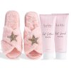 Nicole Miller Bath and Body Set with Slippers, Foot Scrub, and Lotion (Rosehip)