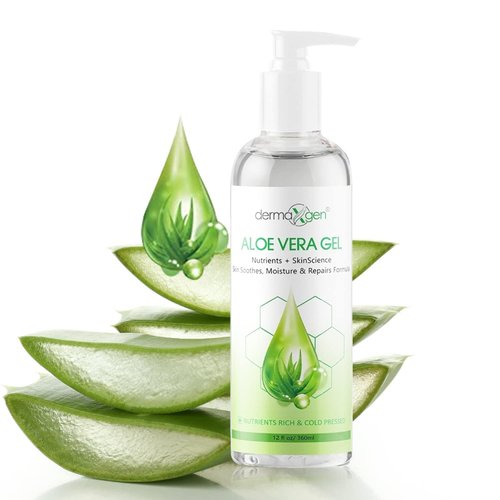DERMAXGEN Aloe Vera Gel with Witch Hazel, Vitamin C, and Vitamin E - Skin Soothes, Moisture, and Repair Formula for Face and Body - Nutrient-Rich, Organic 100% Pure Aloe Vera - 12 FL OZ