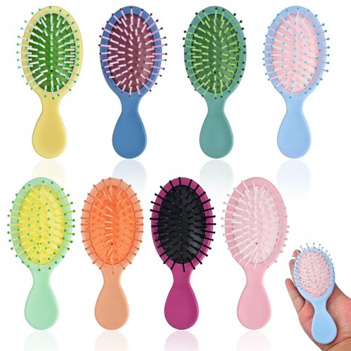 8 Pcs Mini Hair Brush Travel Brush for Most Hair Types Wet Hair Brush Mini Detangling Brush for Men and Women Curly Hair Wet and Dry Hair Tangle Brush in 8 Colors
