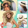 Qlenkay Straw Sun Hat with 10in Synthetic Hair Extension Short Wavy Curly Wig Wide Brim Women Adjustable Cap Detachable Hairpiece for Summer Travel Light Brown Mix Ash Blonde