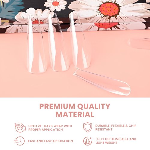 Allkem Soft Gel Nail Tips - XXL Ballerina Nail Extensions with Refill Bag - 12 Sizes Extra Extra Long Full Cover Nails - Clear (504 Pieces)